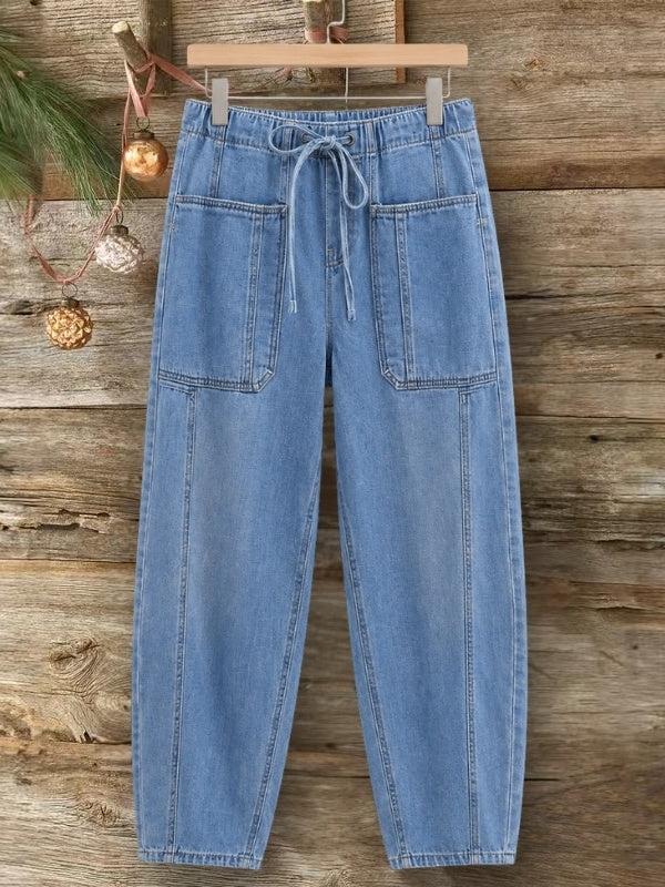 Washed Denim Drawstring Pocket Jeans