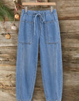 Washed Denim Drawstring Pocket Jeans