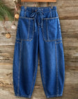 Washed Denim Drawstring Pocket Jeans