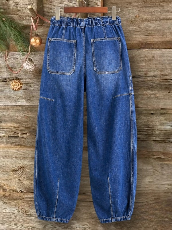 Washed Denim Drawstring Pocket Jeans