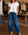 Washed Denim Drawstring Pocket Jeans