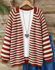 Striped Puff Sleeve V-Neck Knit Cardigan