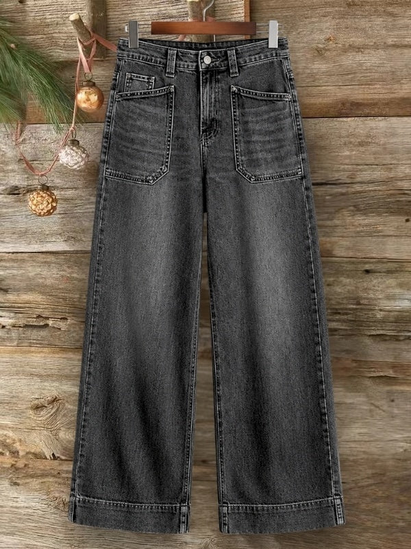 Wide Leg Patch Pocket Denim Jeans