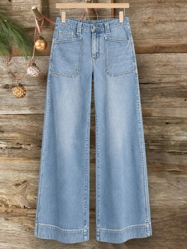 Wide Leg Patch Pocket Denim Jeans
