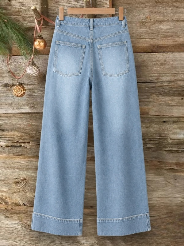 Wide Leg Patch Pocket Denim Jeans