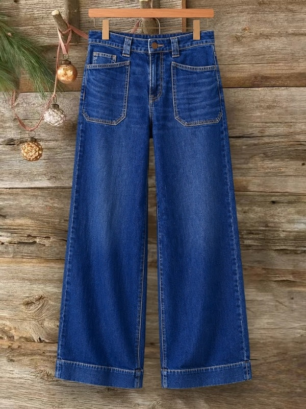 Wide Leg Patch Pocket Denim Jeans