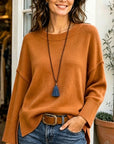 High-Low Side Slit Knit Sweater