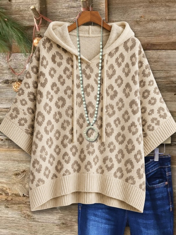 Leopard Print Hooded Knit Tunic Top
