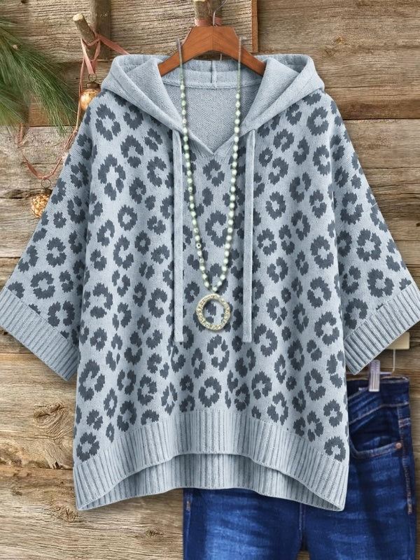Leopard Print Hooded Knit Tunic Top