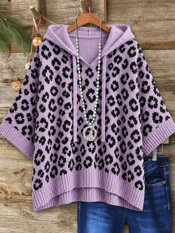 Leopard Print Hooded Knit Tunic Top