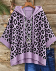 Leopard Print Hooded Knit Tunic Top