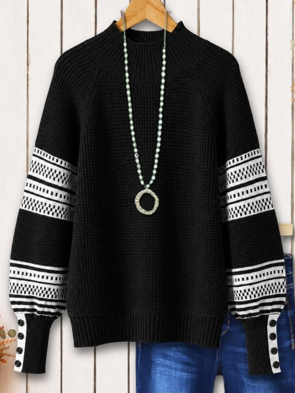 Mock Neck Balloon Sleeve Knit Sweater