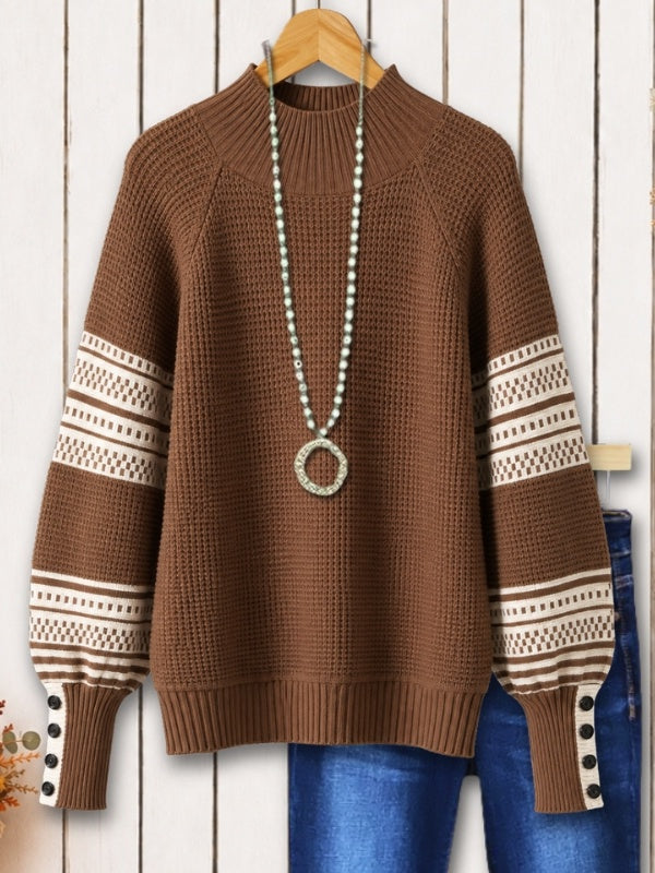 Mock Neck Balloon Sleeve Knit Sweater