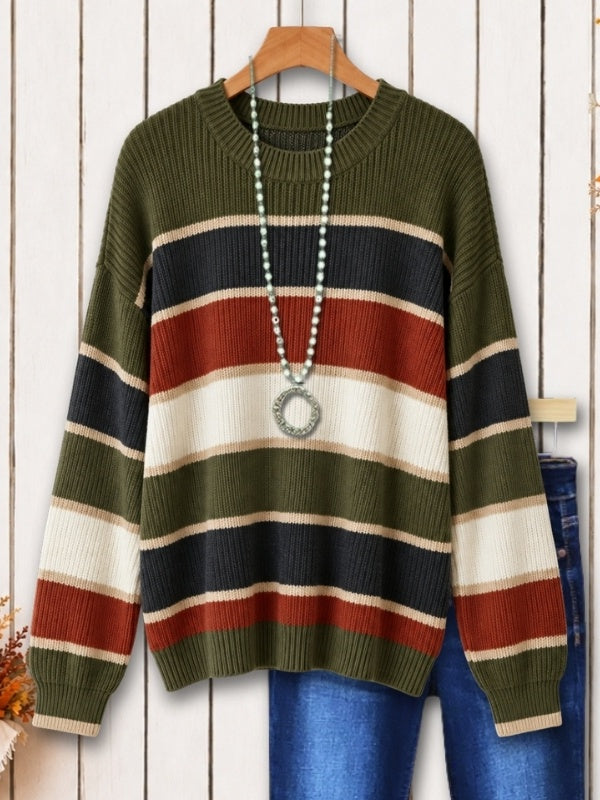 Striped Crew Neck Knit Sweater