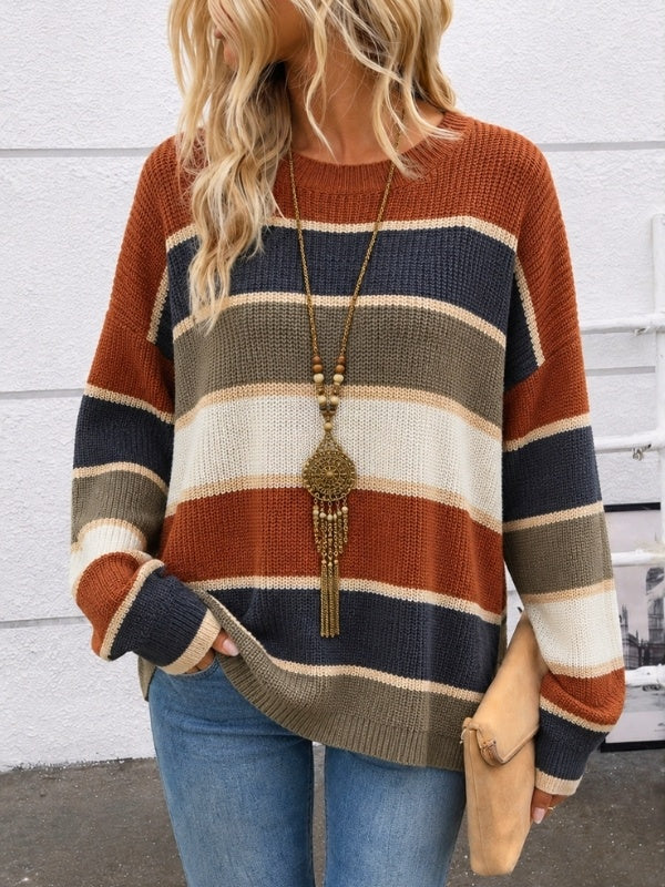 Striped Crew Neck Knit Sweater