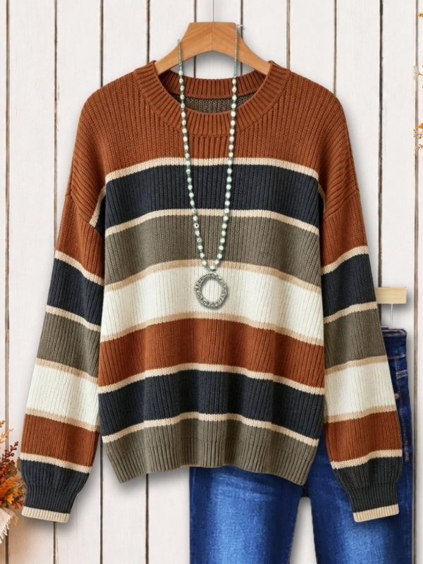 Striped Crew Neck Knit Sweater