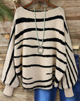 Striped Boat Neck Balloon Sleeve Sweater