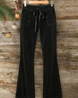 Velour Drawstring Flare Pants with Pockets