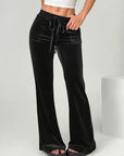 Velour Drawstring Flare Pants with Pockets