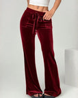 Velour Drawstring Flare Pants with Pockets