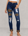 Leopard Patchwork Distressed Stretch Skinny Jeans