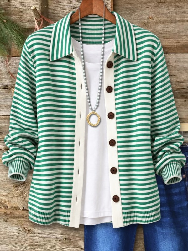 Striped Knit Button-Front Cardigan Shirt