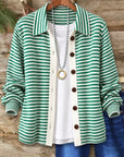 Striped Knit Button-Front Cardigan Shirt