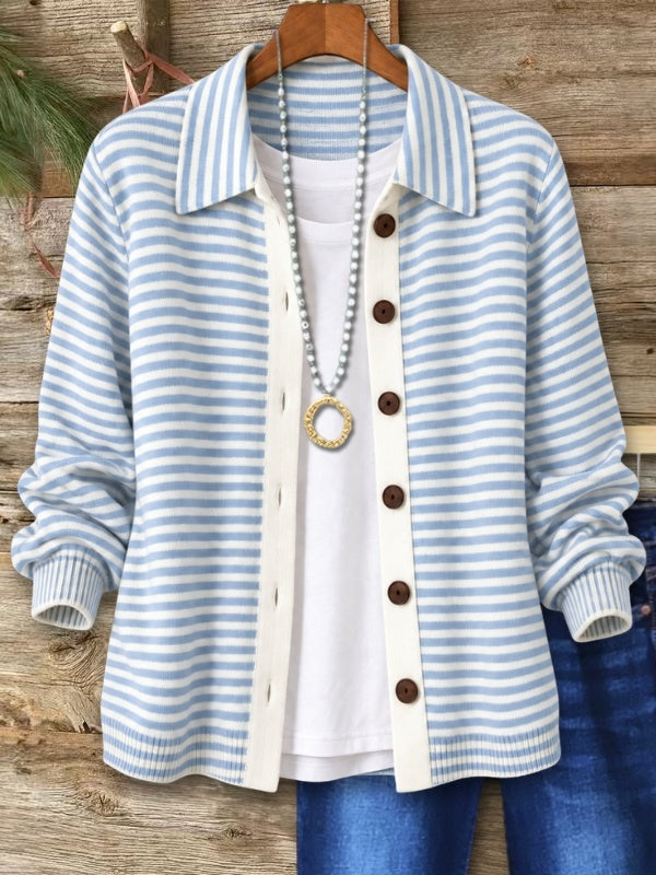 Striped Knit Button-Front Cardigan Shirt