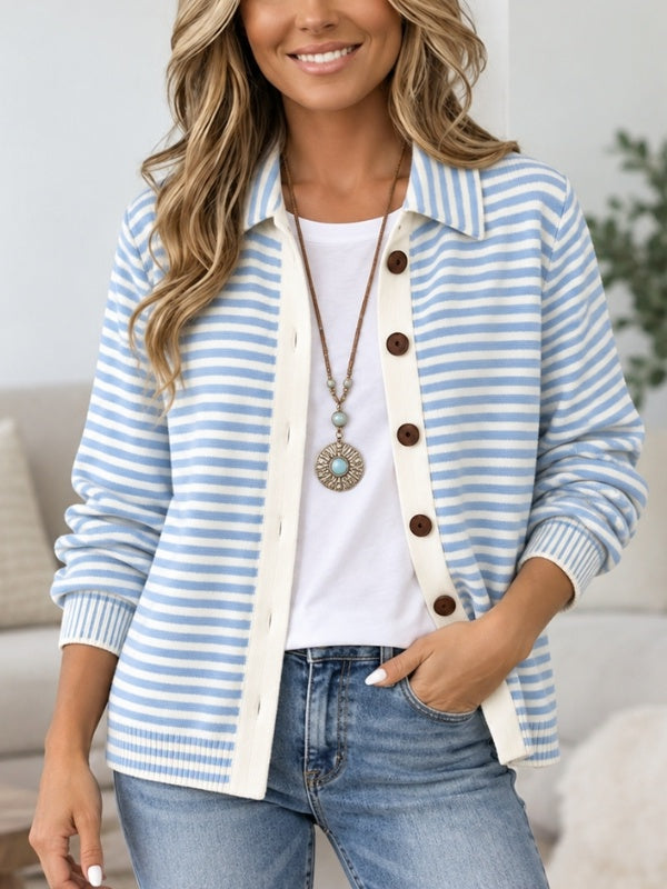 Striped Knit Button-Front Cardigan Shirt