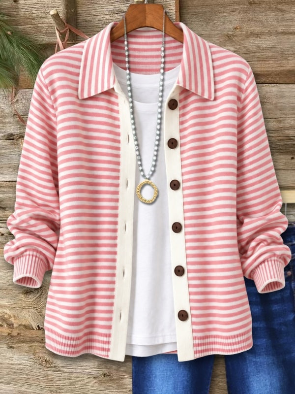 Striped Knit Button-Front Cardigan Shirt
