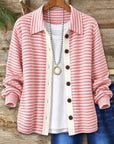 Striped Knit Button-Front Cardigan Shirt