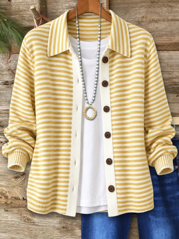 Striped Knit Button-Front Cardigan Shirt