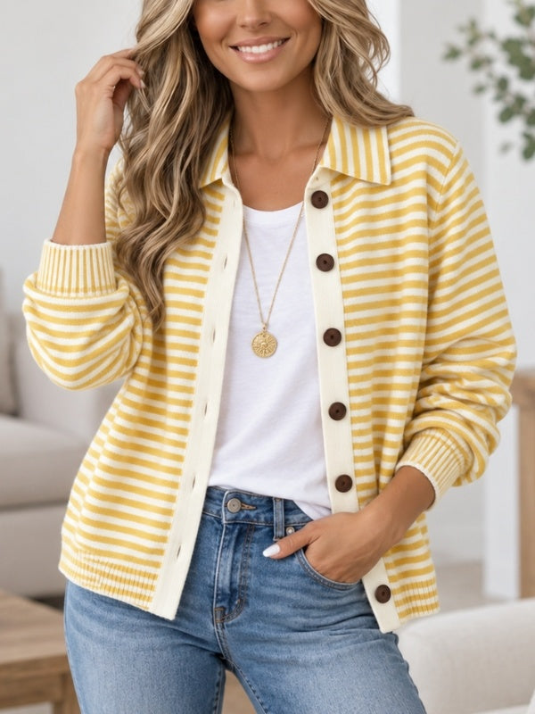 Striped Knit Button-Front Cardigan Shirt