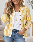 Striped Knit Button-Front Cardigan Shirt