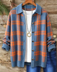 Plaid Print Collared Button Front Knit Cardigan