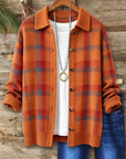 Plaid Print Collared Button Front Knit Cardigan