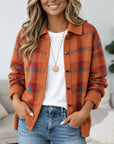 Plaid Print Collared Button Front Knit Cardigan