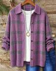 Plaid Print Collared Button Front Knit Cardigan