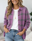 Plaid Print Collared Button Front Knit Cardigan
