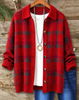 Plaid Print Collared Button Front Knit Cardigan