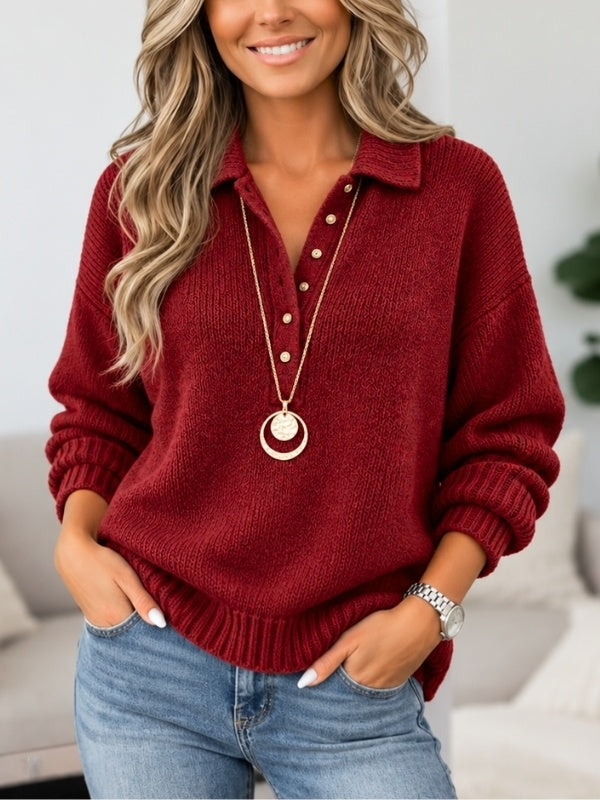 Collared Henley Knit Sweater