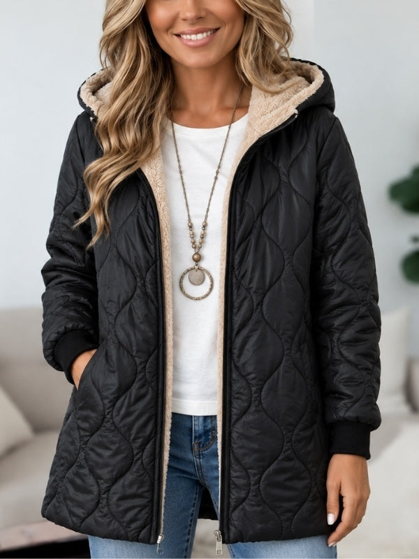 Sherpa Lined Quilted Hooded Coat