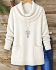 Cowl Neck Pocket Knit Tunic Sweater