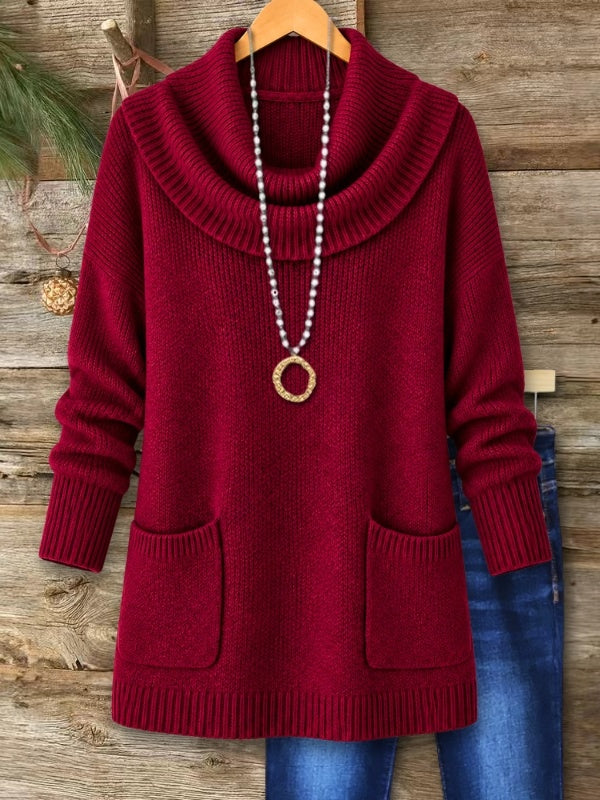 Cowl Neck Pocket Knit Tunic Sweater