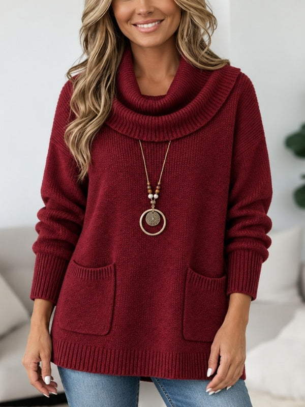 Cowl Neck Pocket Knit Tunic Sweater