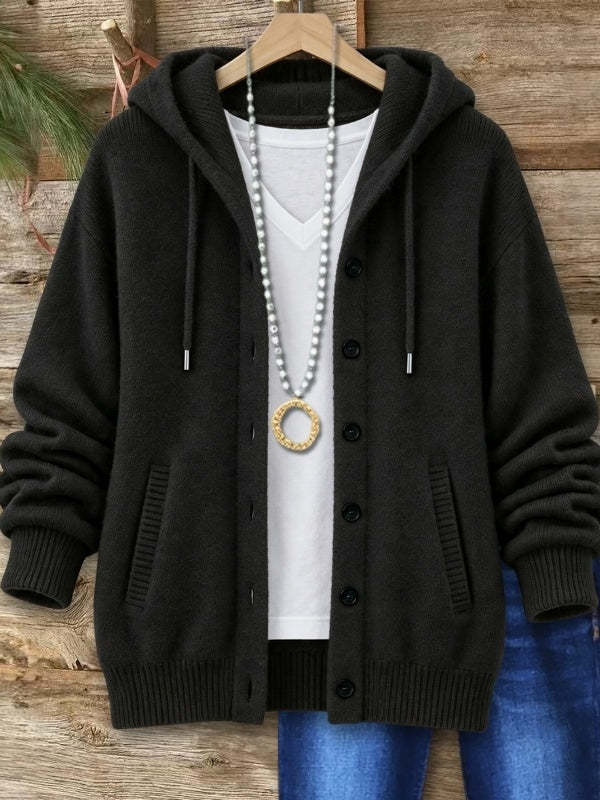 Hooded Button Front Knit Cardigan
