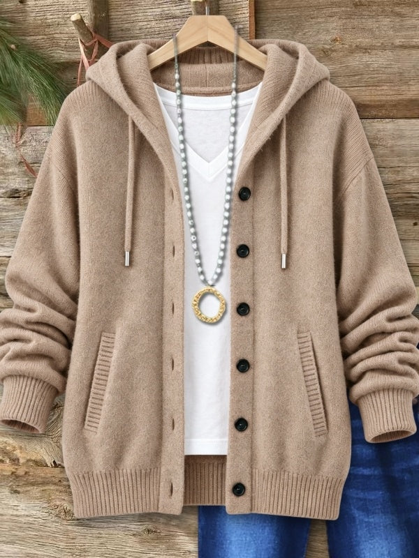 Hooded Button Front Knit Cardigan