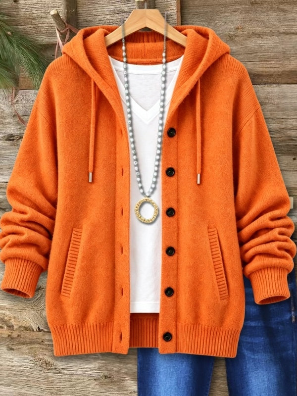 Hooded Button Front Knit Cardigan