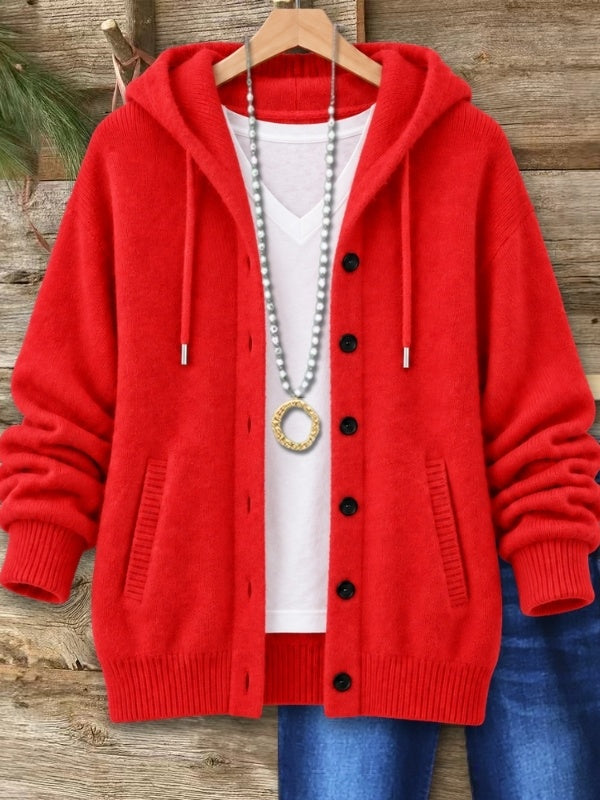 Hooded Button Front Knit Cardigan