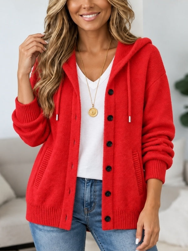 Hooded Button Front Knit Cardigan